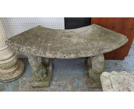 ARCHITECTURAL GARDEN BENCH, 85cm W, composite stone, lion supports. 