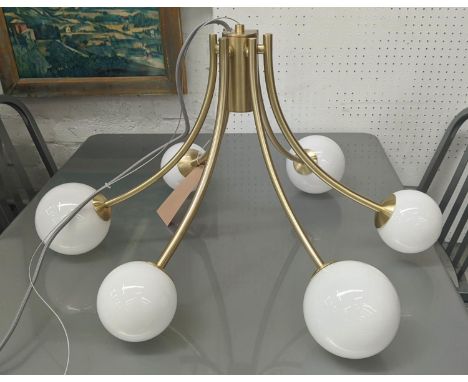 CEILING PENDANT LIGHT, 176cm drop, 1950's Italian style, six branch. 