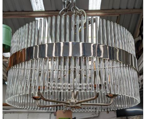 CEILING PENDANT LIGHT, 55cm W, glass rods droplets. 
