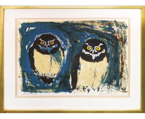 DAVID KOSTER (British, b.1926), 'Spectacled owls', lithograph in colours, signed in pencil, artist's proof, 57cm x 78cm, fram