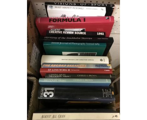 A box of various books including RAINER W SCHLEGELMILCH "Portraits of the Sixties Formula One", DAVID MARSHALL &amp; BRUCE HA