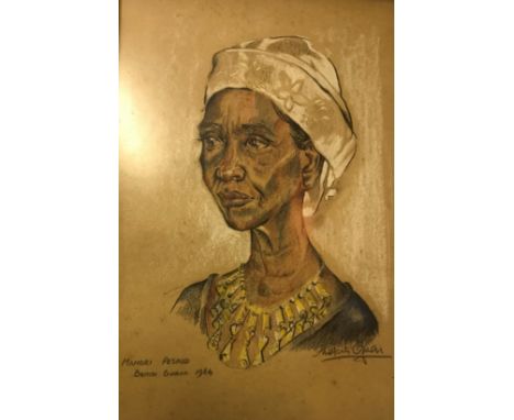 FELICITY OWEN “Mangri Pesaud British Guyana 1964”, a portrait study, pastel and charcoal and chalk, head and shoulders, signe
