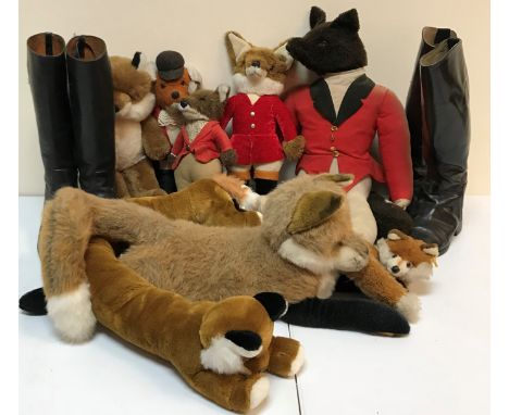 A box of six various soft Fox toys to included a Merrythought and a Steiff example