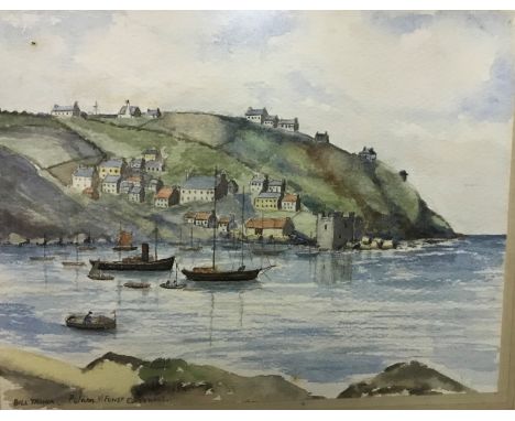 BILL THROWER "Polruan near Fowey Cornwall", study of harbour and hillside, watercolour, signed and titled lower left, 25 cm x