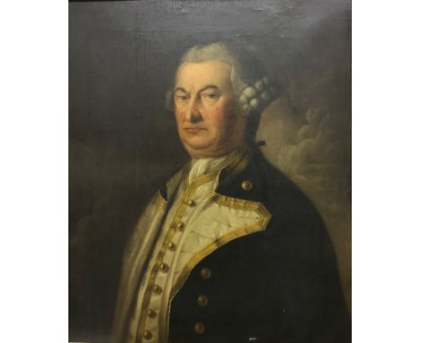 18TH CENTURY ENGLISH SCHOOL “Gentleman in grey wig in naval officer's uniform”, portrait study, half length, oil on canvas, u