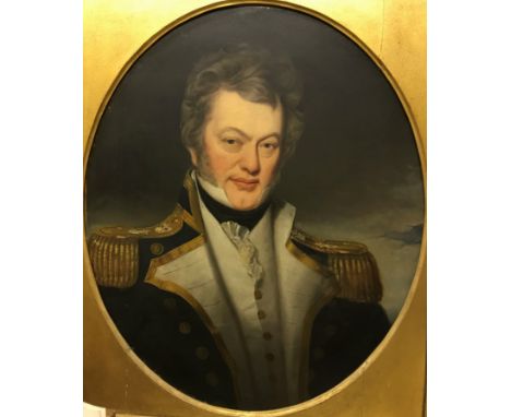 18TH CENTURY ENGLISH SCHOOL “Gentleman in naval uniform”, a portrait study, head and shoulders within an oval, oil on canvas,