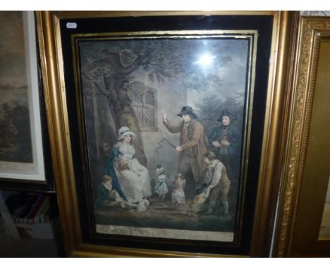 AFTER GEORGE MORLAND "Dancing dogs", 54 cm x 40 cm, in gilt verre eglomise frames, together with two other similar prints (ba