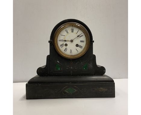 A late 19th Century French black marble and malachite cased dome top mantel clock, the eight day movement with circular ename