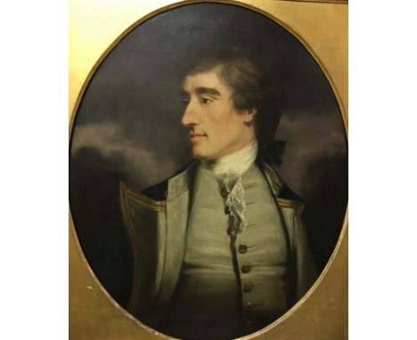 18TH CENTURY ENGLISH SCHOOL “Young gentleman in naval uniform with white stock”, a portrait study, head and shoulders, oil on