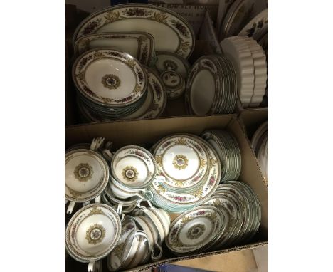 A collection of Wedgwood "Columbia" pattern dinner wares including oval serving plate, square serving plate, sugar pot and co