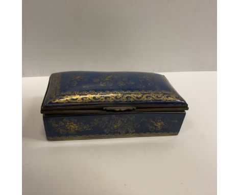 A 19th Century Chinese powder blue and gilt floral decorated rectangular box with domed hinged lid, 18.5 cm x 9.5 cm x 7 cm h