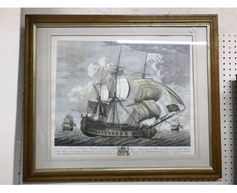 Two modern naval prints, both housed in birdseye maple frames, frames approx 70 cm x 83 cm and 65 cm x 76.5 cm, together with