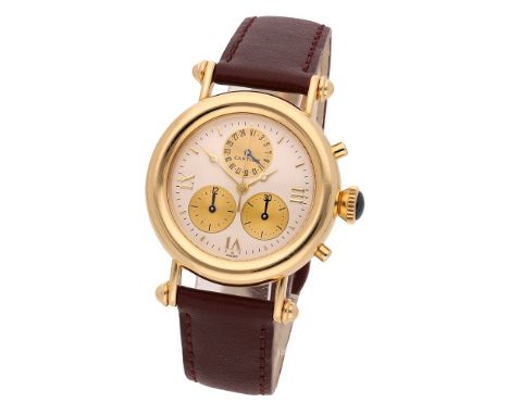 Cartier. A gold chronograph wristwatch with date, Ref. 1400, Diabolo Chronoflex, circa 1990 Movement: quartz. Dial: cream, gi