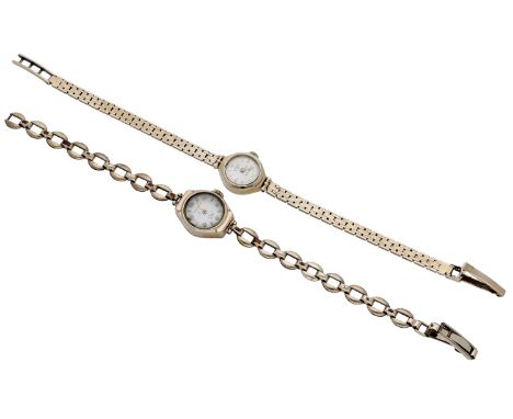 Rotary. Two gold lady’s bracelet watches, circa 1958 & 1963. Movements: manual winding. Dials: silvered, Arabic and baton ind