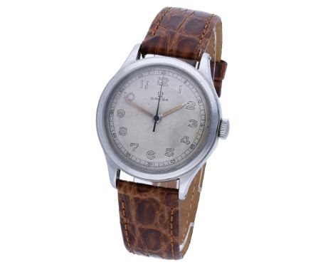 Omega. A stainless steel wristwatch, Ref. 2179/4, circa 1944. Movement: cal. 30T2SC, manual winding, 16 jewels, no. 10225038.