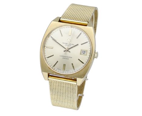 Favre-Leuba. A gold automatic tonneau-form wristwatch with date, Ref. 36507, Chronometer 36000, circa 1969. Movement: cal. 29