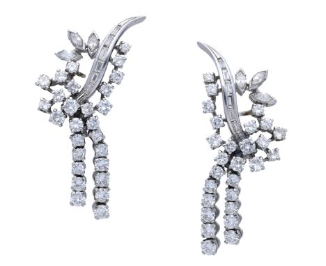 A pair of mid 20th century convertible diamond earrings, the stylised spray surmounts set throughout with brilliant, marquise