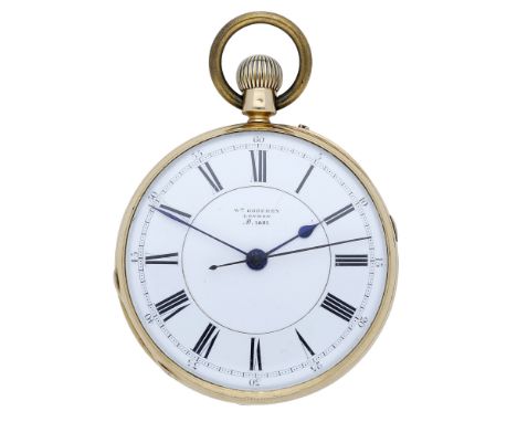 William Godfrey. A gold open-faced centre seconds keyless watch, 1877. Movement: gilt three quarter plate, lever escapement, 