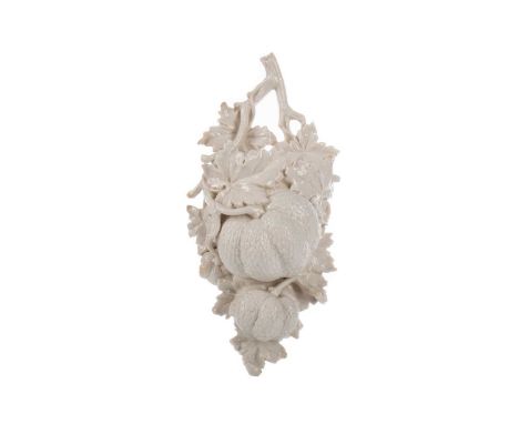 BELLEEK 'FRUIT &amp; VINE LEAF' WALL POCKET,first period, moulded with fruits and foliage, printed mark to the reverse, 34.5c
