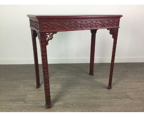 MAHOGANY REPRODUCTION SILVER TABLE,of Chinese Chippendale design, with blind fret detail and pierced brackets, 75cm wide