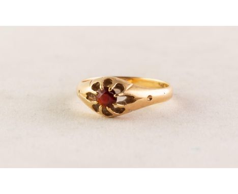 VICTORIAN 18ct GOLD RING set with a round ruby in a raised eight claw setting, Birmingham 1894, 4.3 gms, ring size N 