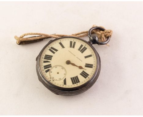 VICTORIAN SILVER POCKET WATCH with keywind movement, white roman, engine turned dial, Chester 1886 (as found) and the key 