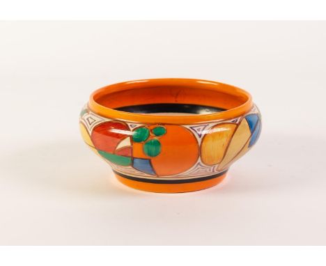 CLARICE CLIFF FOR WILKINSON POTTERY ?BIZZARE, FANTASQUE? MELON PATTERN HAND PAINTED POTTERY SMALL BOWL, of rounded form, deco