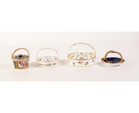 NINETEENTH CENTURY MINTON CHINA POT POURRI BASKET, of shallow, circular form with central entwined loop handle, painted with 