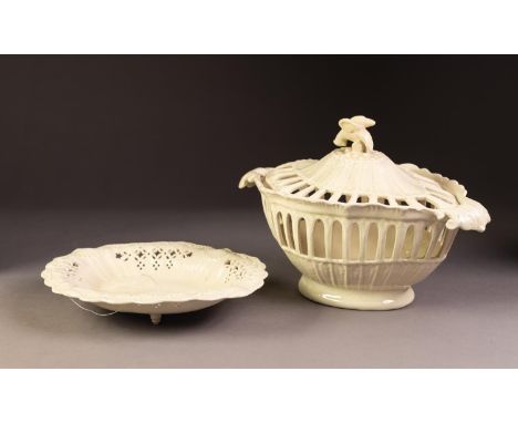 LEEDS POTTERY (R. Britton &amp; Sons 1872 - 78) CREAMWARE OPENWORK BASKET with cover after an 18th Century model, moulded wit