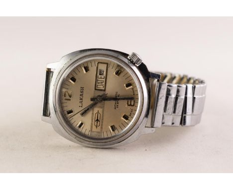 GENT'S LAKASH '25 SPECIAL' SWISS STAINLESS STEEL VINTAGE WRISTWATCH, the silvered circular dial with batons and numerals at 1