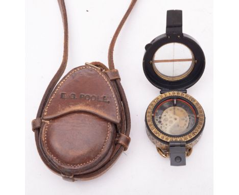 A WWI Vernier Compass, F.Baker & Son dated 1916, in a leather case stamped E.G Poole