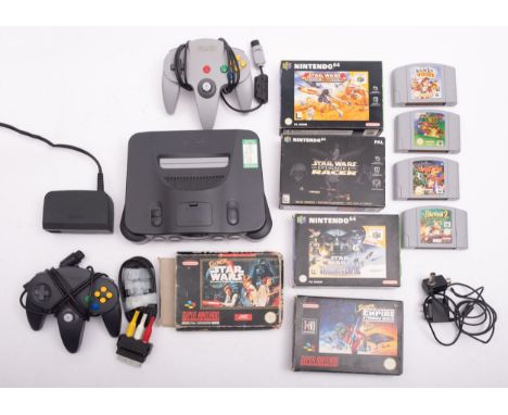 A Nintendo 64 Games console, together with five boxed Star Wars theme games and  four other cartridges.