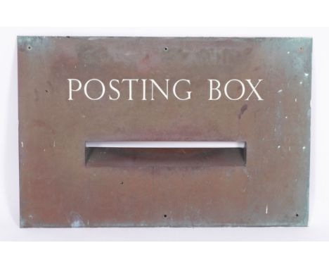Lynton Post Office. A brass and enamel exterior 'Posting Box' cover, 48x73cm.*Notes- From the exterior of the Post Office let