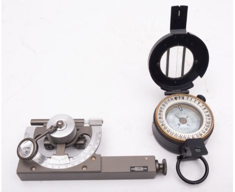 A leather cased Abney Level, maker F Barker & Son Ltd, Edenbridge, together with a leather cased Prismatic compass maker J H 