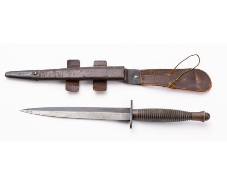 WW2 British 3rd Pattern Fairbairn Sykes (F.S) Commando Knife, with blackened double edge blade, blackened oval cross guard, b