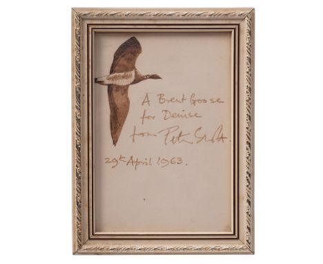 Sir Peter Scott signed card and sketch ' A Brent Goose for Denise from Peter Scott, 29th April 1963' 
