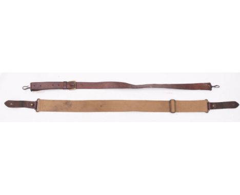 A George VI British Infantry Officer's sword and leather scabbard and two rifle slings (3)