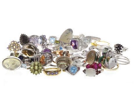 FIFTY GEM SET RINGSincluding amethyst and diamond set examples, 230g gross