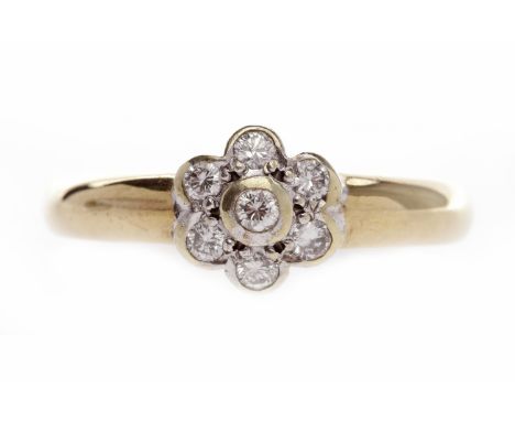 NINE CARAT GOLD DIAMOND DAISY CLUSTER RINGset with round brilliant cut diamonds totalling approximately 0.21 carats, size M-N