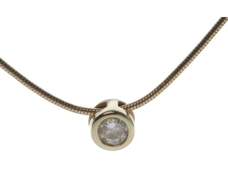 FOURTEEN CARAT GOLD DIAMOND PENDANTset with a single round brilliant cut diamond of approximately 0.16 carats and in a collet