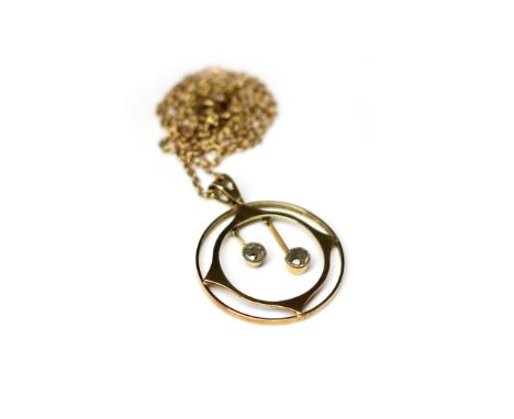 EARLY TWENTIETH CENTURY GEM SET PENDANTof open circular form, with two round gem set drops within, 23mm diameter, in fifteen 