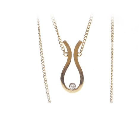 DIAMOND PENDANTof openwork form, set with a round brilliant cut diamond of approximately 0.05 carats, the nine carat gold cha