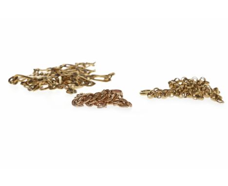 NINE CARAT GOLD FIGARO CHAINalong with a nine carat gold belcher chain and nine carat gold curb link bracelet with dog clip f