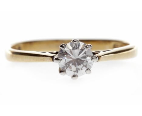 NINE CARAT GOLD DIAMOND SOLITAIRE RINGset with a round brilliant cut stone of approximately 0.40 carats, size L-M, 1.6g