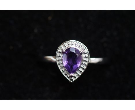 Sterling silver ring set with zambian amethyst Size N with coa