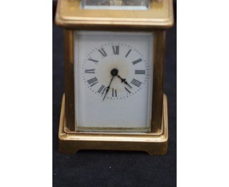 Good quality brass carriage clock, inscribed Y.A.BA individual merit competition 1907 14th prize, currently ticking with key 