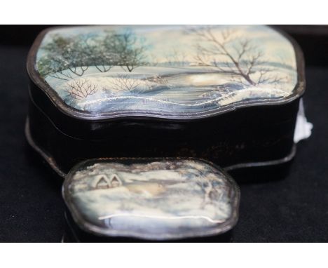 2x Paper mache hand painted trinket boxes, both signed 