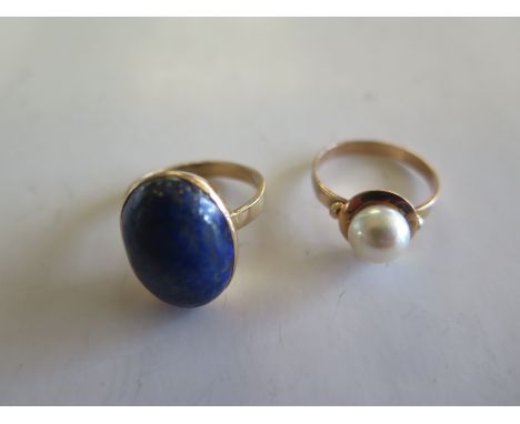 An 18ct Egyptian Lapis Lazuli ring, large oval stone approx 18mm x 15mm Colette set - ring size S and a rose gold single pear