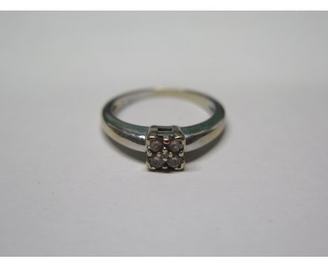 An 18ct white gold and diamond ring set with five small diamonds in a modern square style setting  - size L - weight approx 4