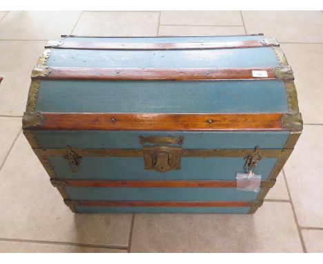 A vintage dome top wooden banded trunk - 58cm tall x 70cm x 46cm 